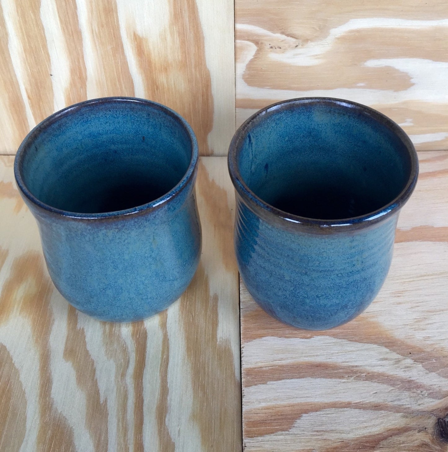 Handmade tulip shaped ceramic mug set of two in rich blue