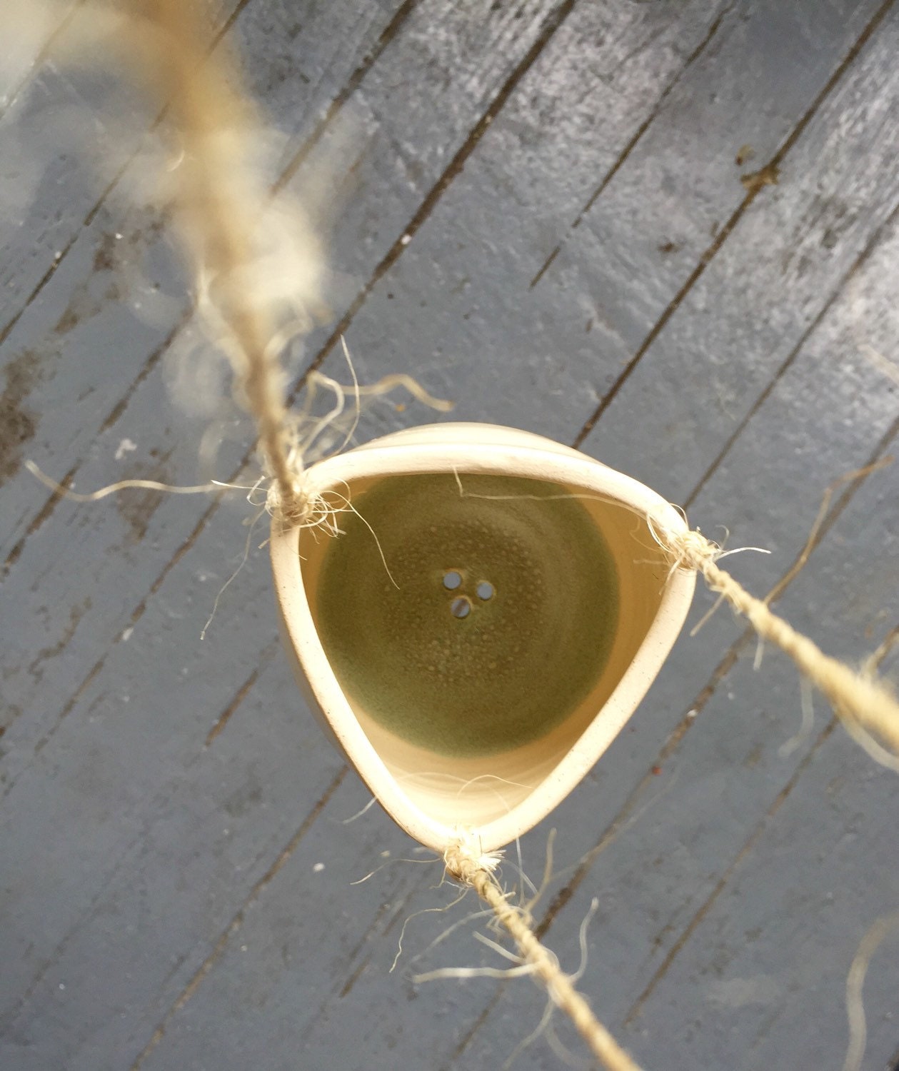 Bright baby blue Ceramic outdoor hanging flower or herb planters in with twine