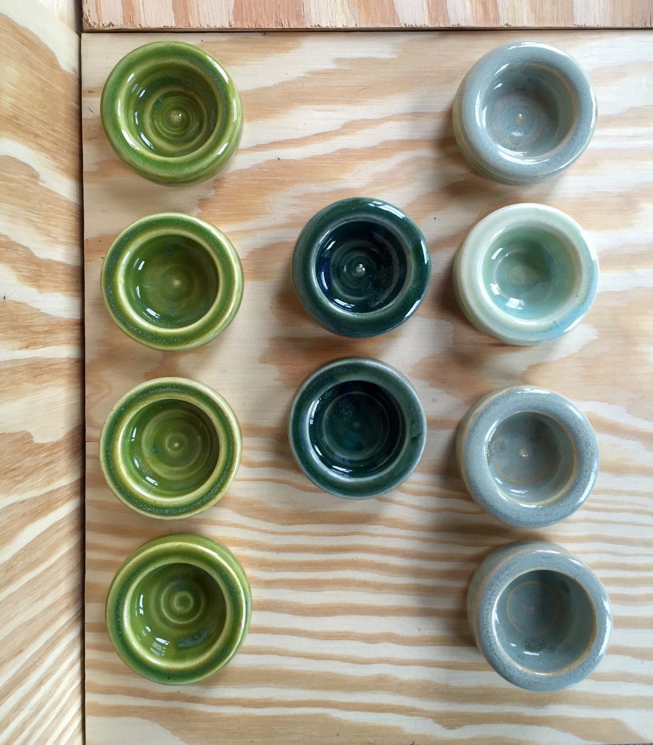 Set of two handmade candle/ tealight holder in lime green