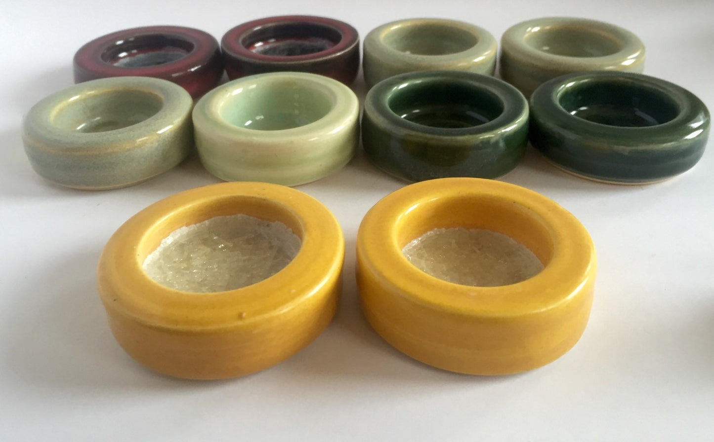 Set of two Handmade yellow candle/tealight holder with melted glass