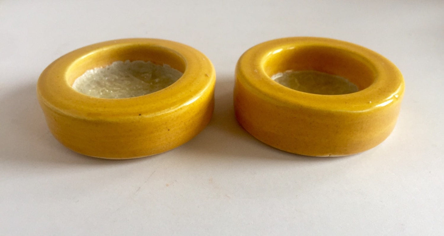 Set of two Handmade yellow candle/tealight holder with melted glass