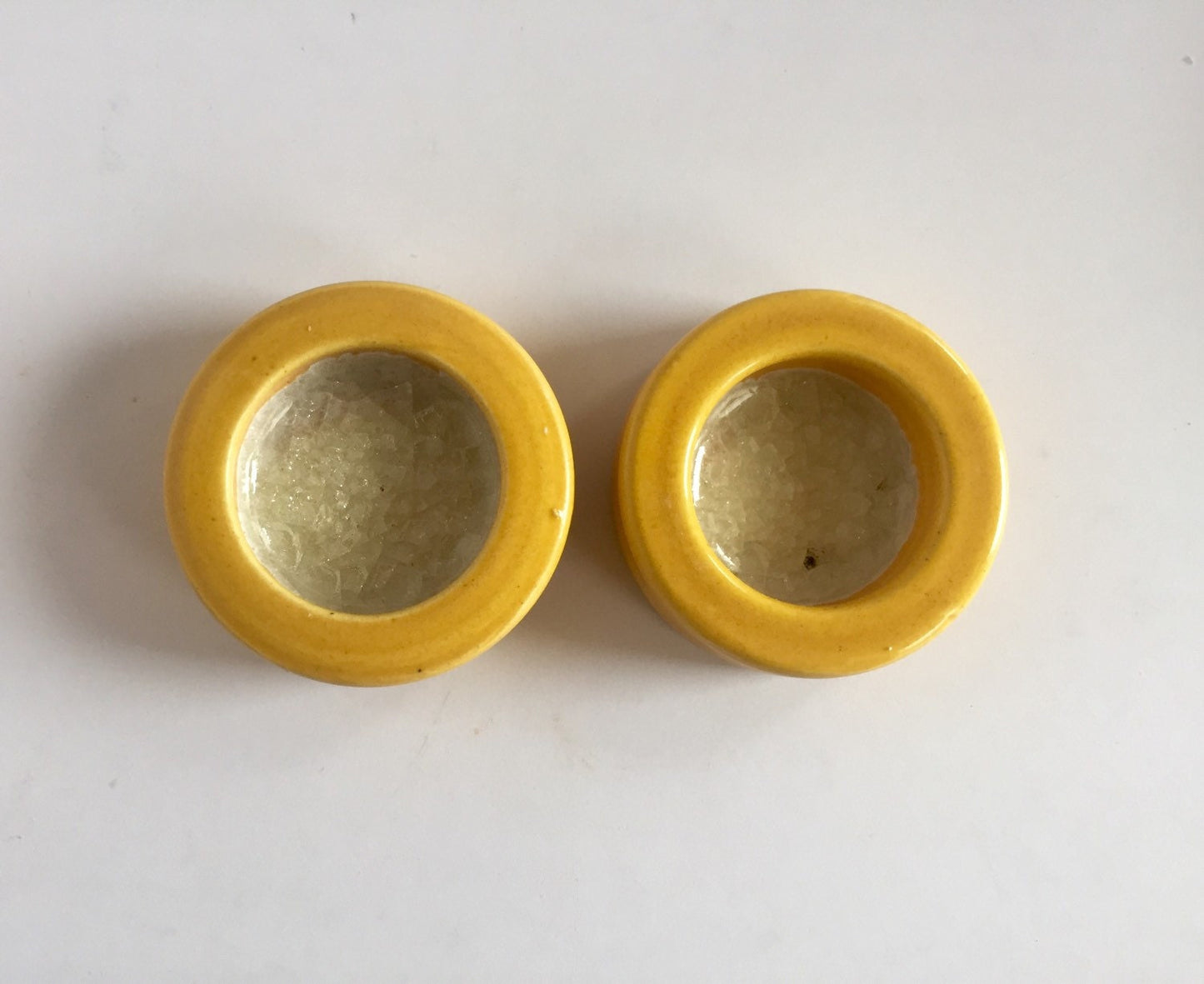 Set of two Handmade yellow candle/tealight holder with melted glass