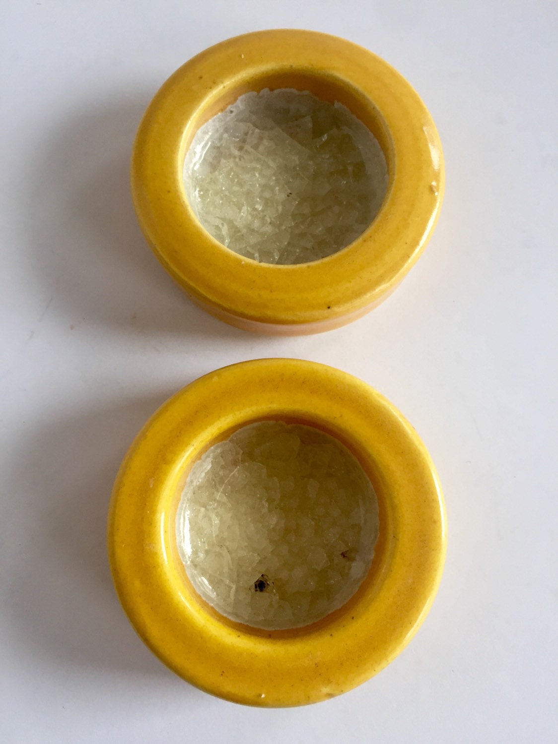 Set of two Handmade yellow candle/tealight holder with melted glass