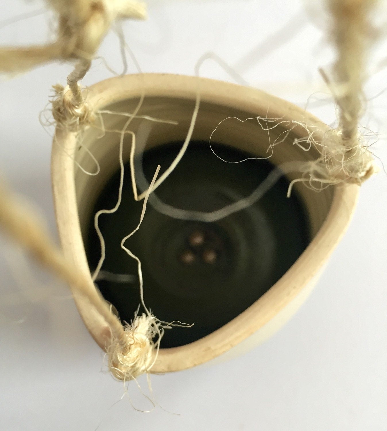 Ceramic hanging flower or herb planters with twine in blue green