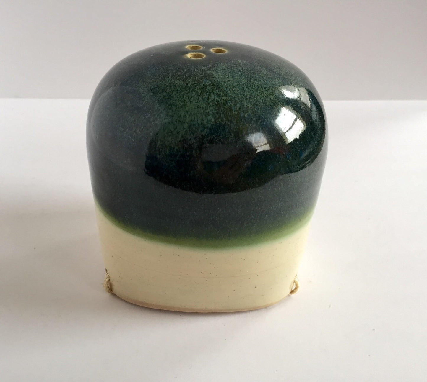 Ceramic hanging flower or herb planters with twine in blue green