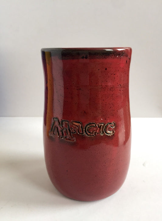 magic the gathering themed mountain land ceramic pint mug in red.