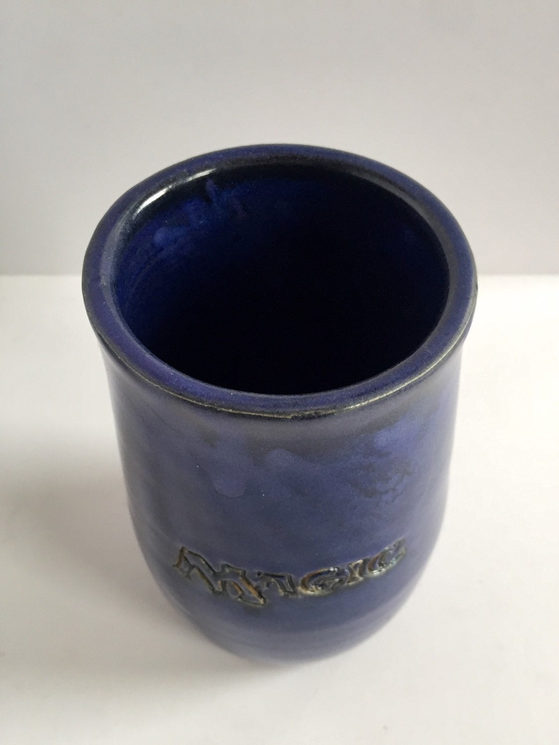 Blue Handmade "magic the gathering" themed island land ceramic pint mug