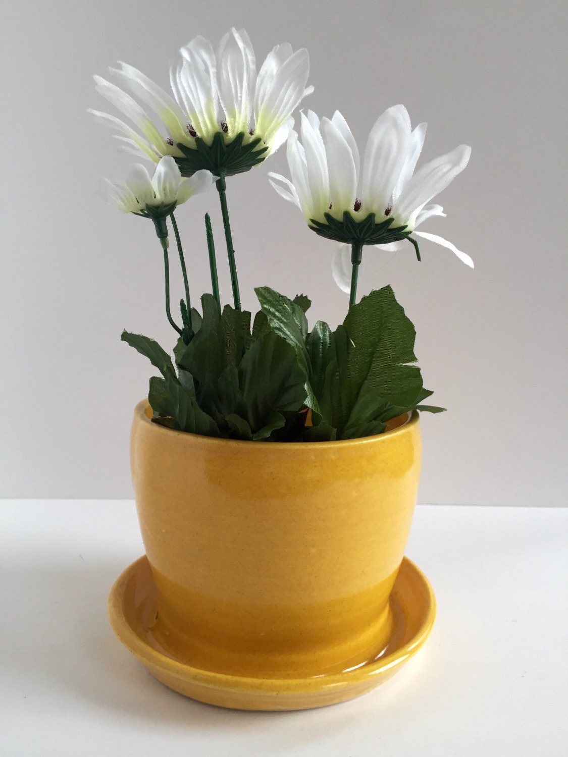 yellow ceramic planter with attached base