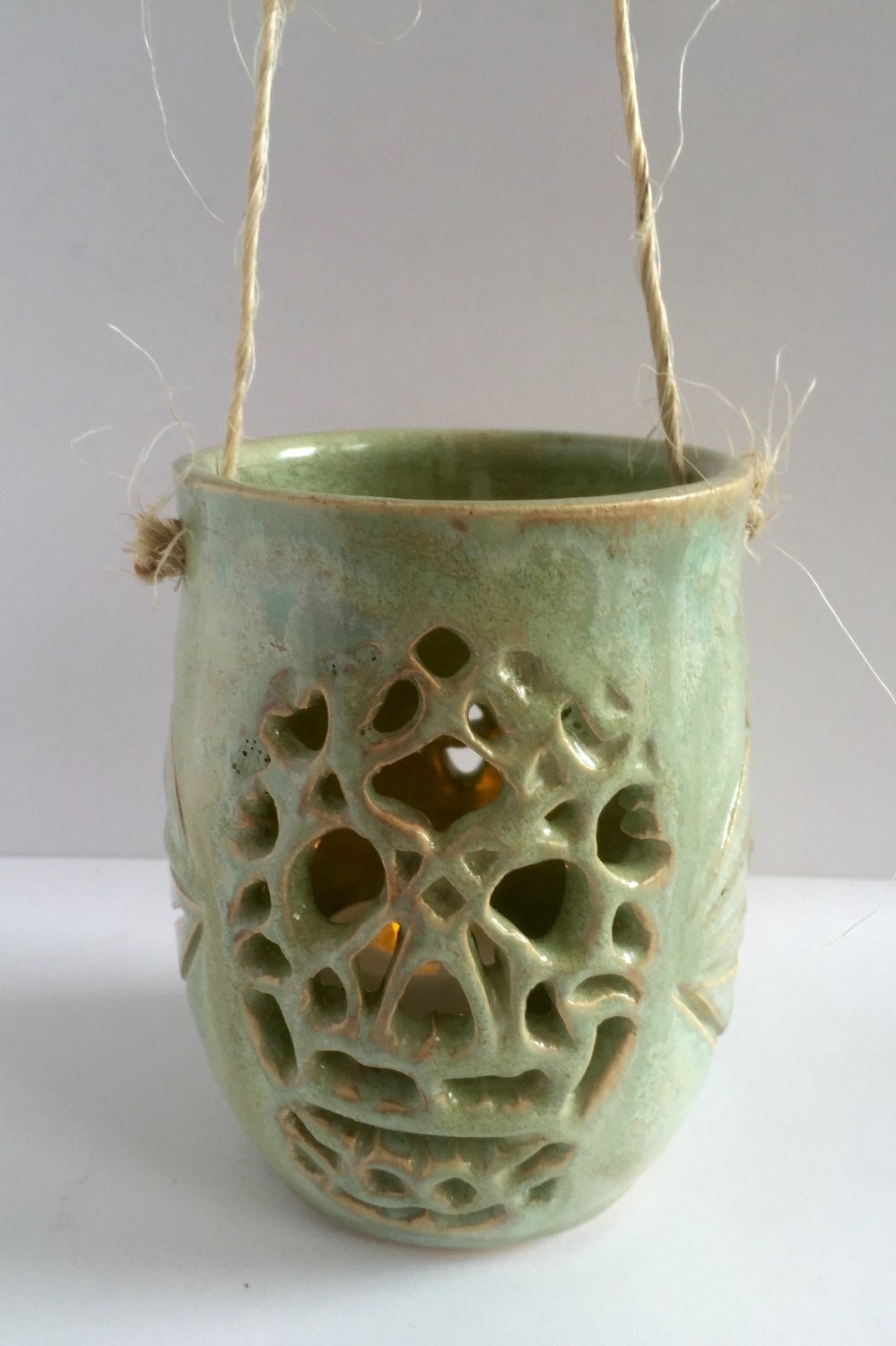 ceramics - candle lantern - sugar skull- blue/green