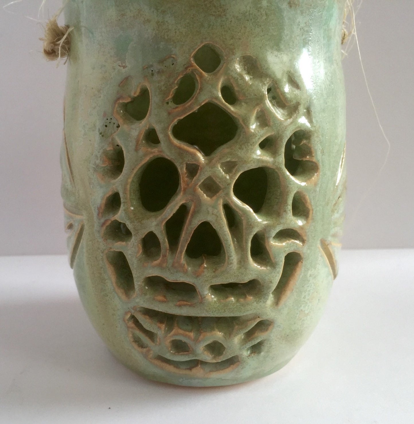 ceramics - candle lantern - sugar skull- blue/green