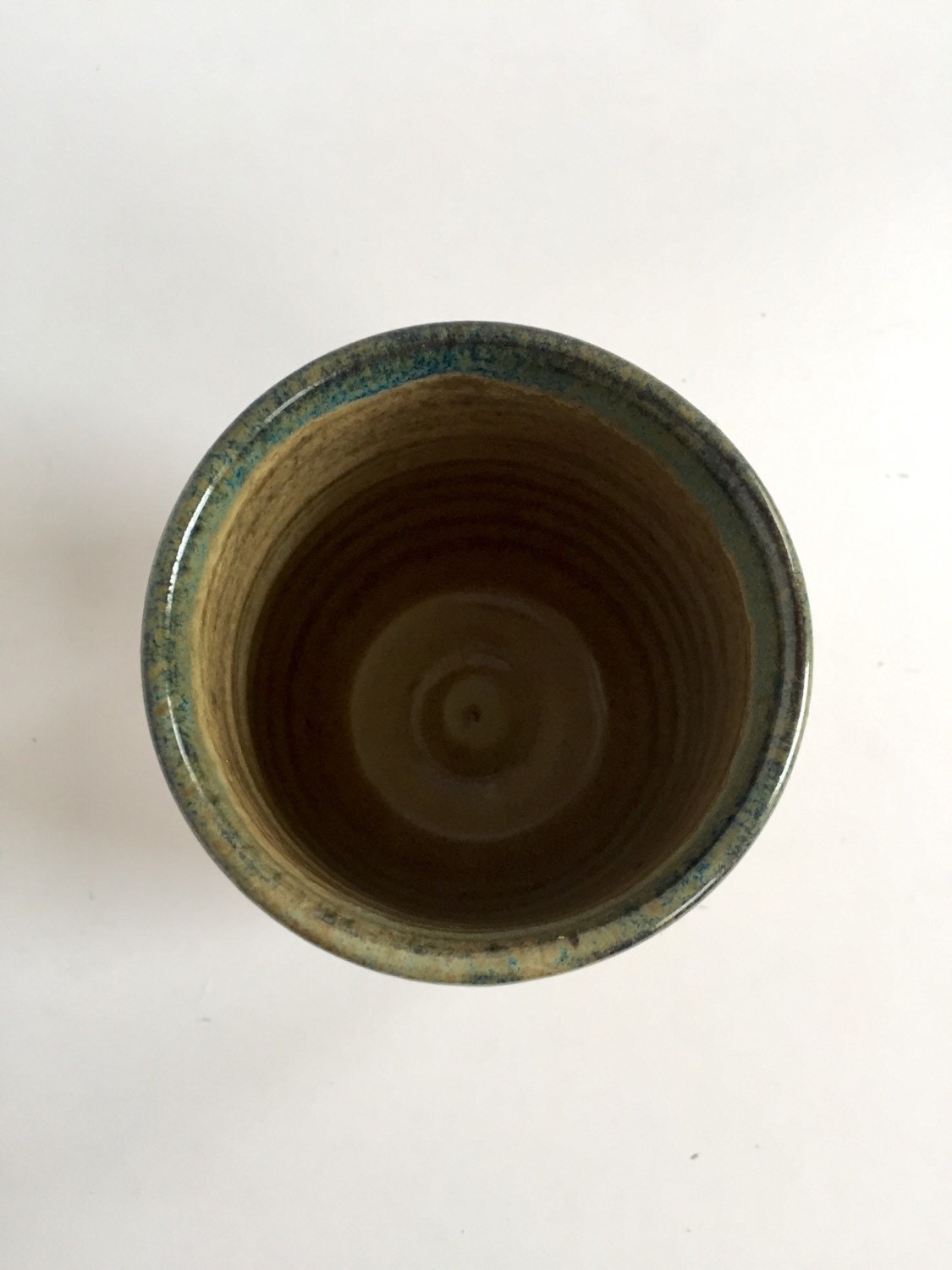 ceramic mug in almond and blue