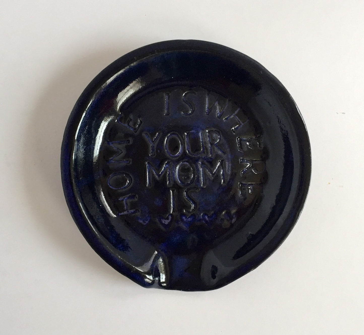 Mom inspired handemade ceramic spoon rest in dark blue