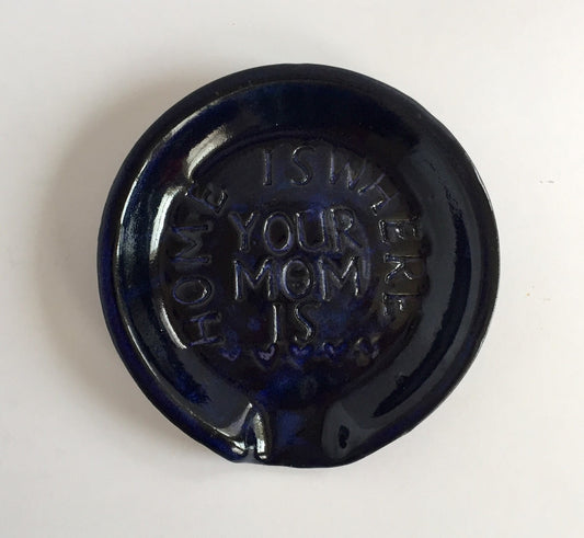 Mom inspired handemade ceramic spoon rest in dark blue