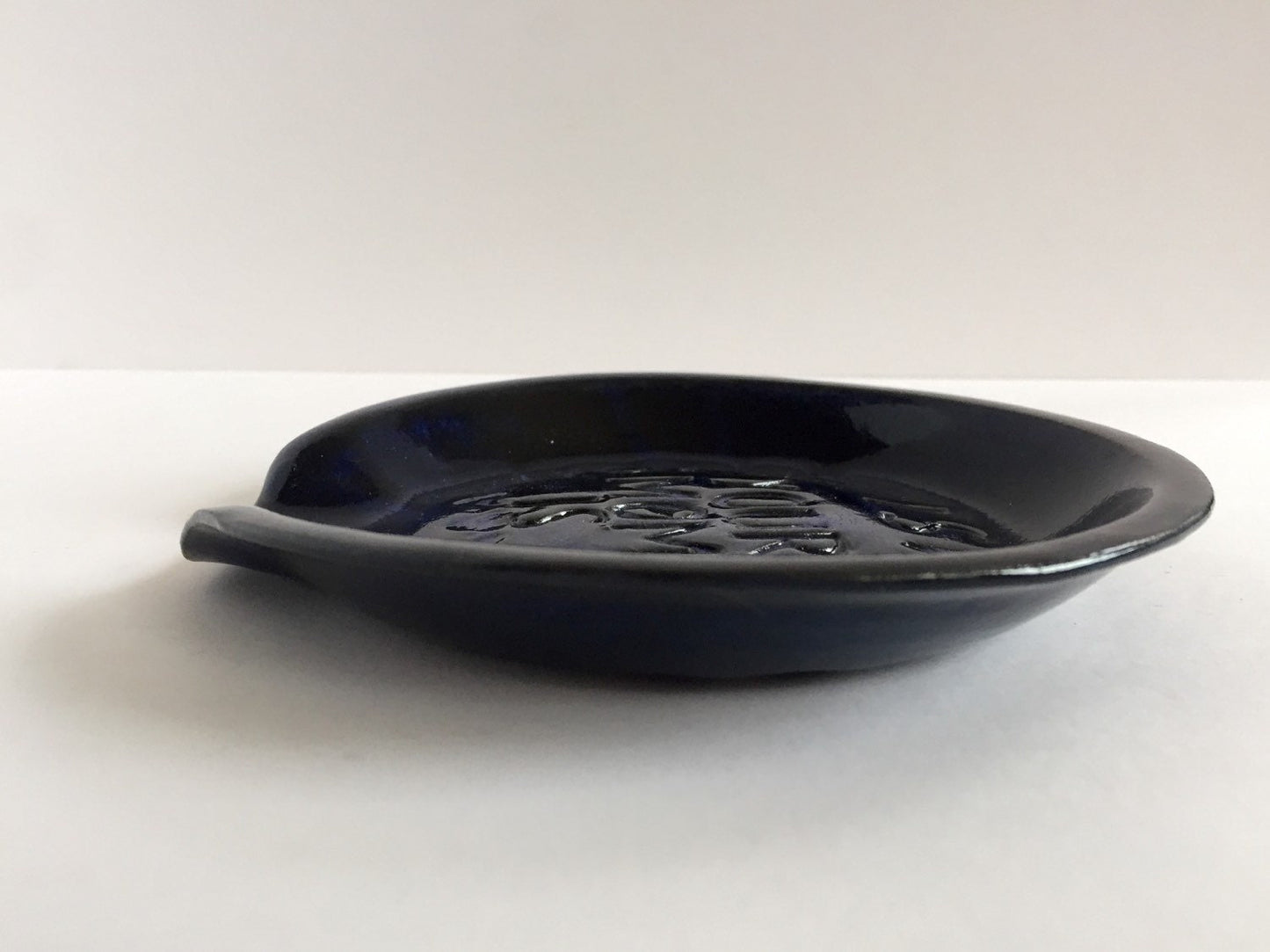 Mom inspired handemade ceramic spoon rest in dark blue