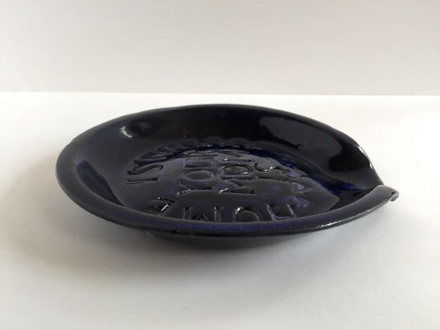 Mom inspired handemade ceramic spoon rest in dark blue