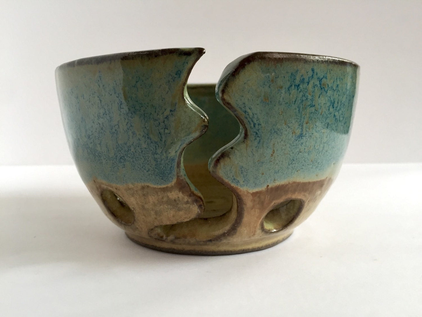 Yarnbowl ceramic Small Handmade  in almond and teal