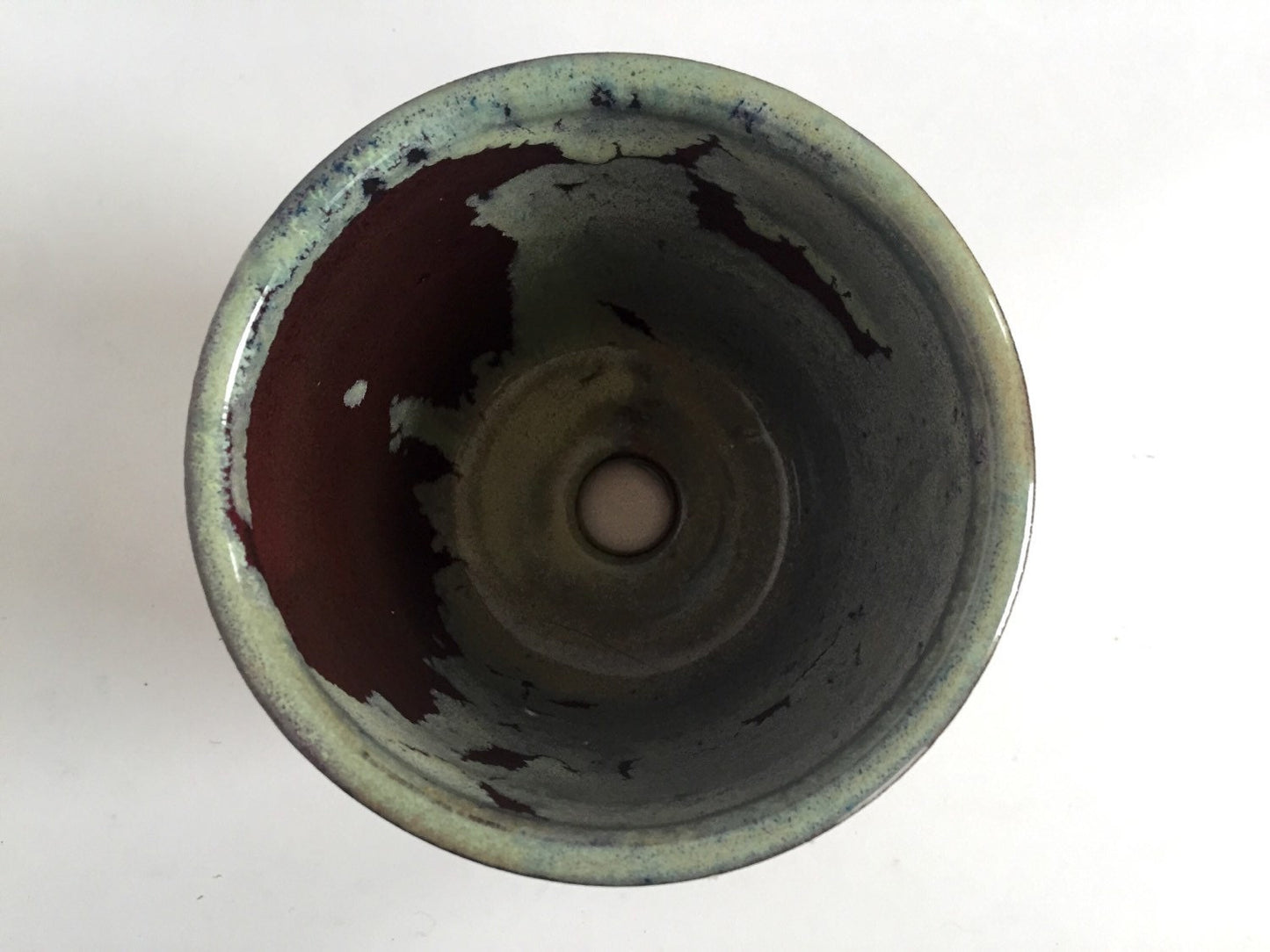 ceramic planter handcarved arrow design in  blue