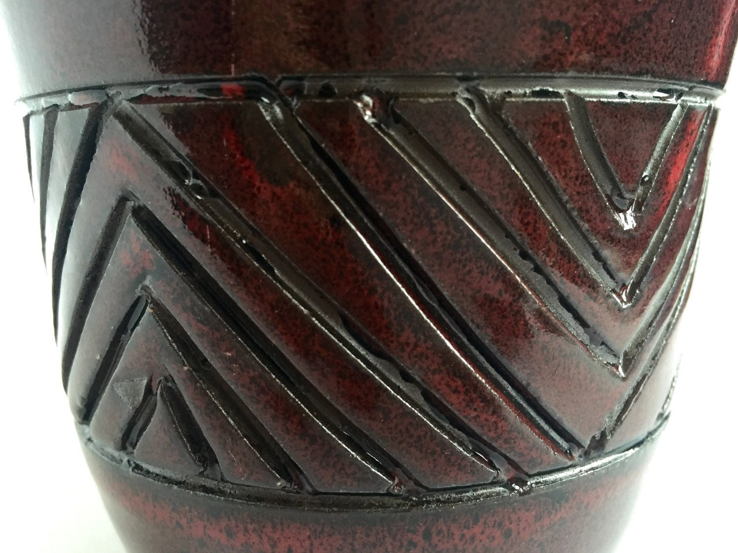 Hand carved  ceramic outdoor planter for 4" plants in burgandy