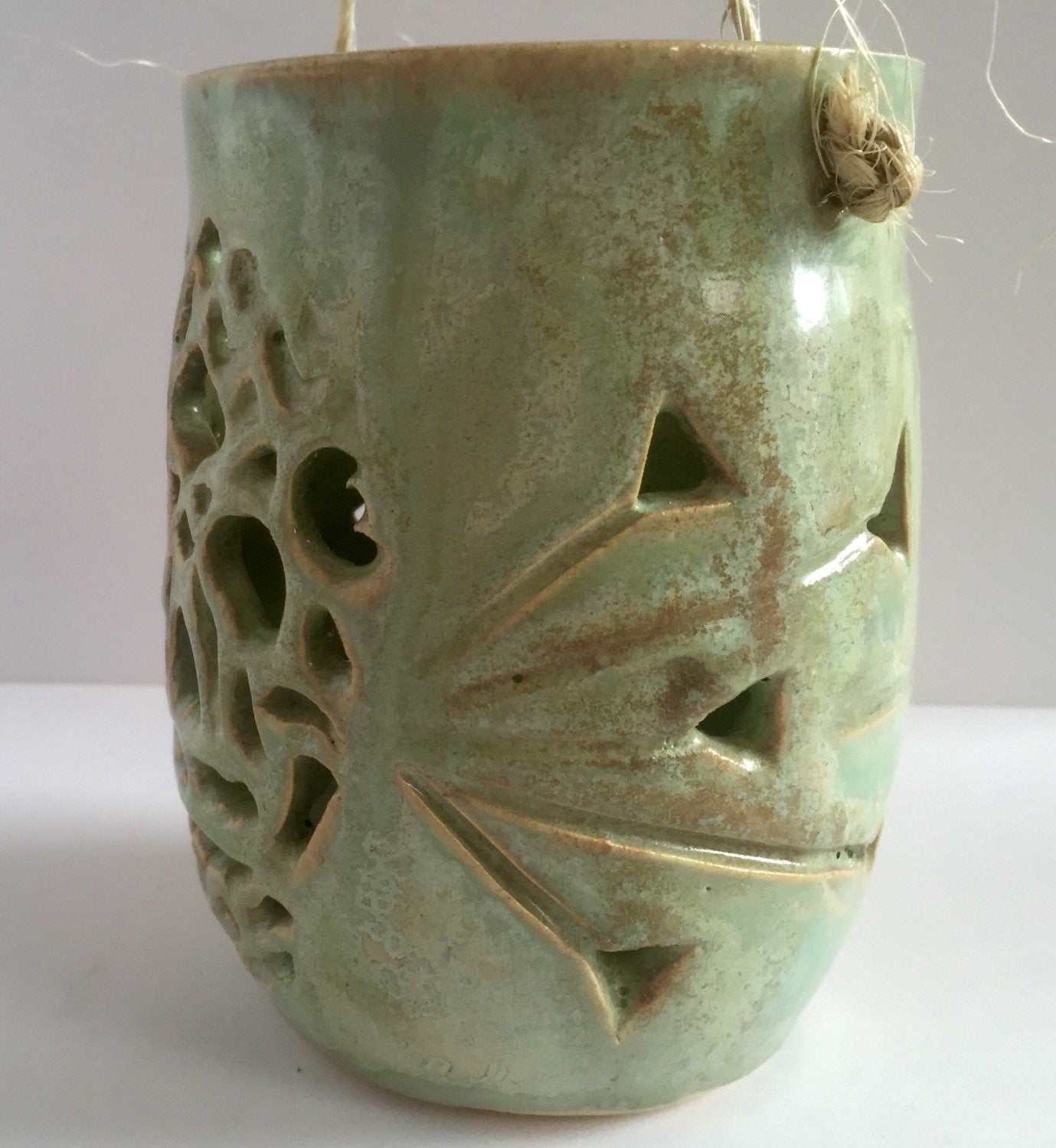 ceramics - candle lantern - sugar skull- blue/green