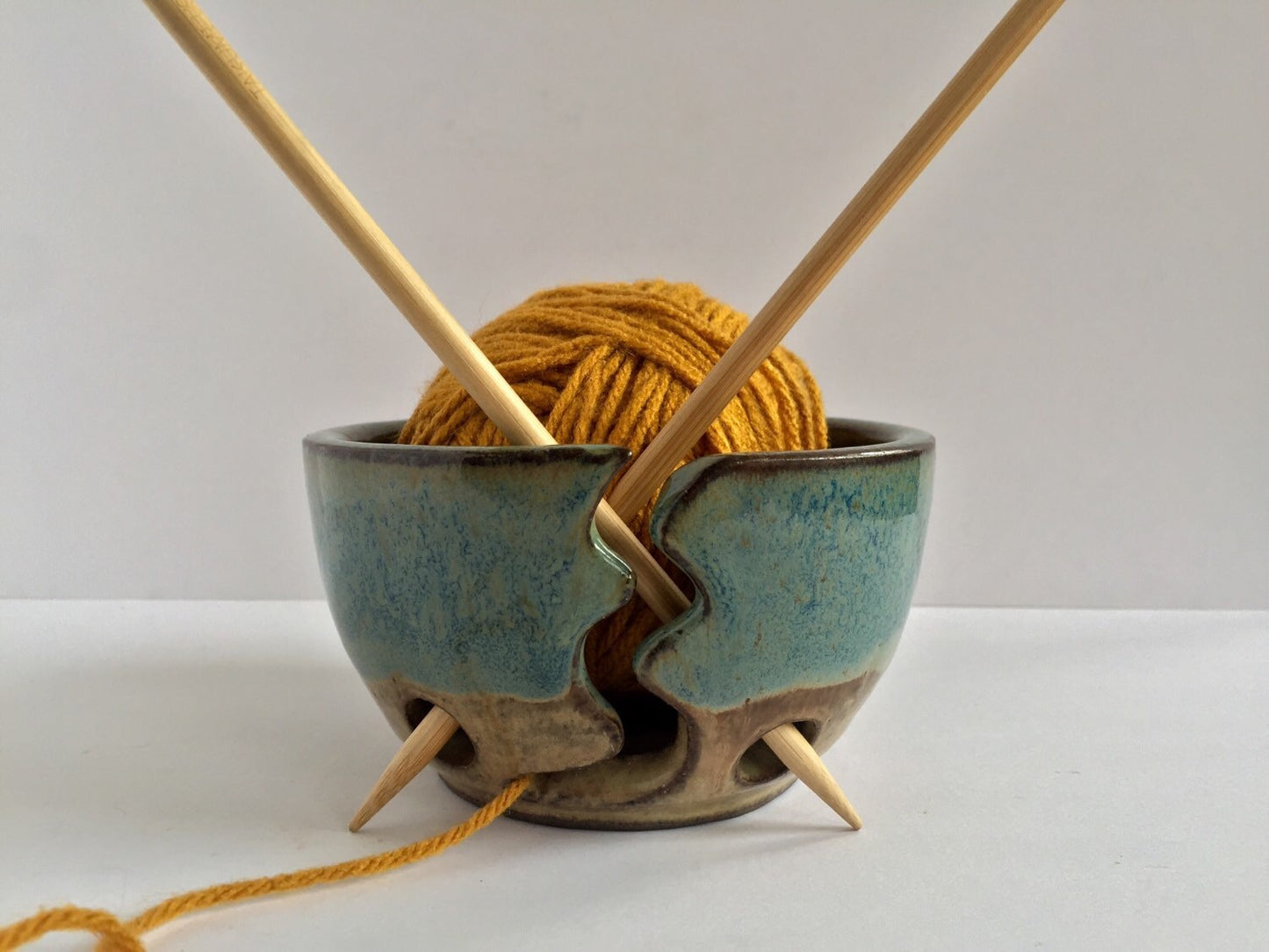Yarnbowl ceramic Small Handmade  in almond and teal