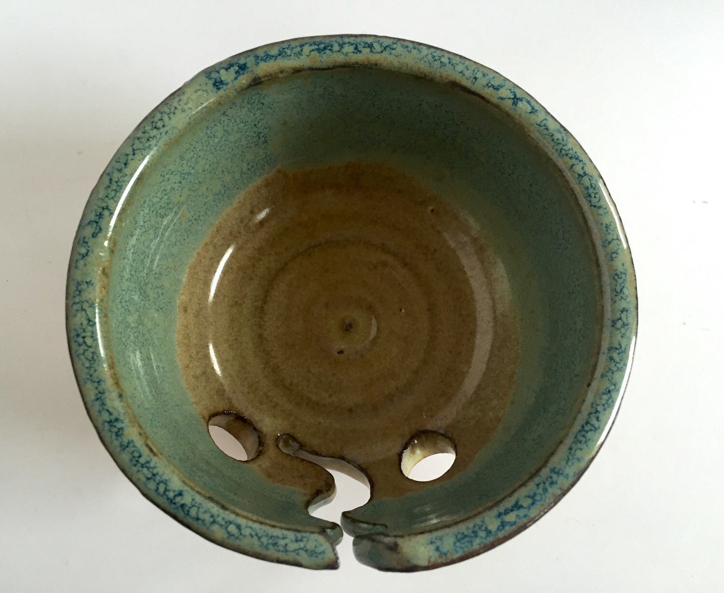 Yarnbowl ceramic Small Handmade  in almond and teal