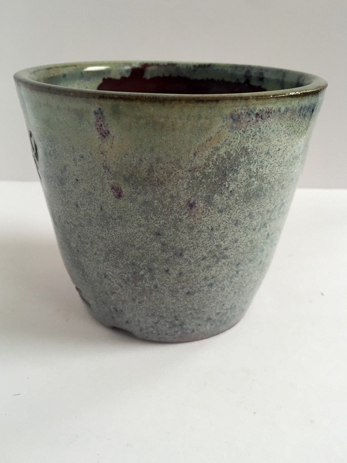 ceramic planter handcarved arrow design in  blue