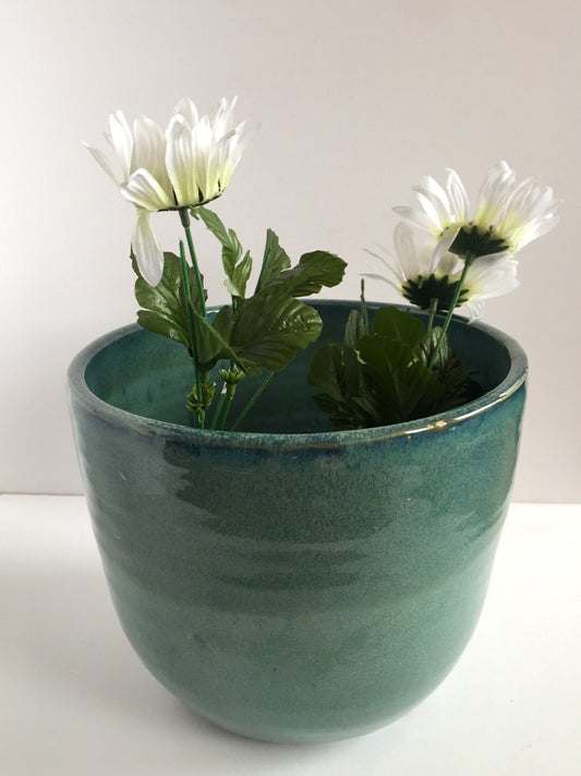 Large ceramic planter in blue green indoor or outdoor use