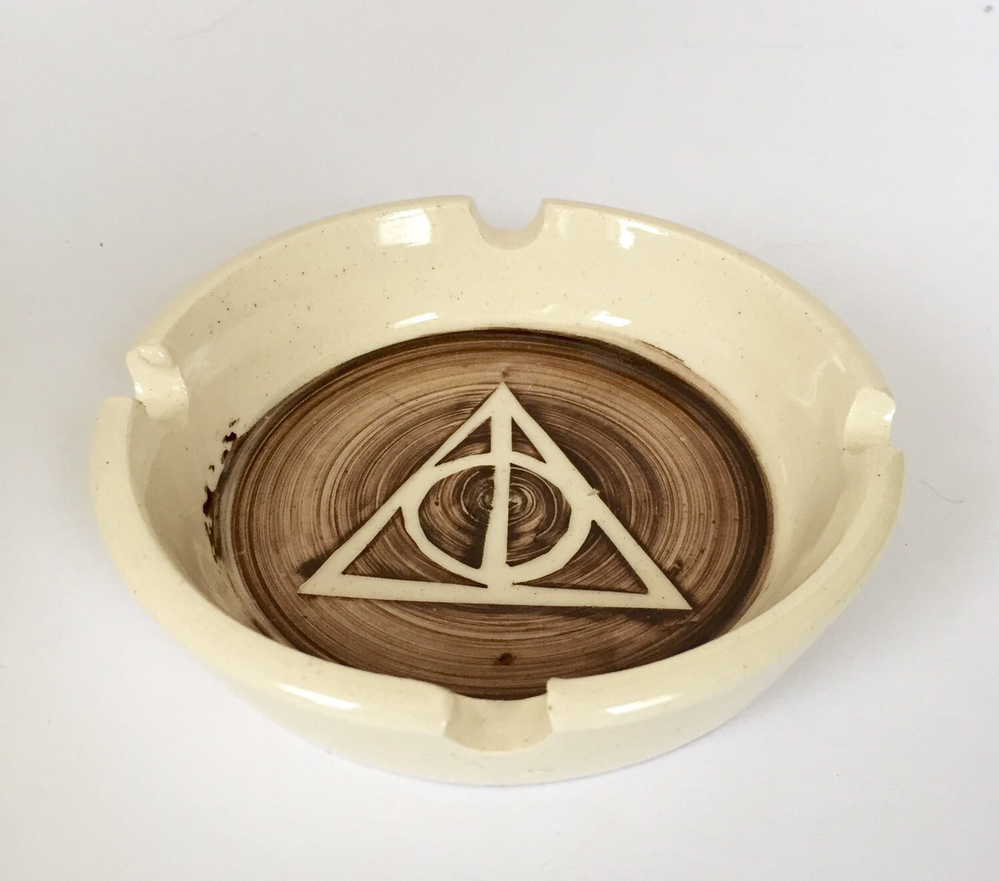 Harry pottery deathly hallows themed ashtray in sepia