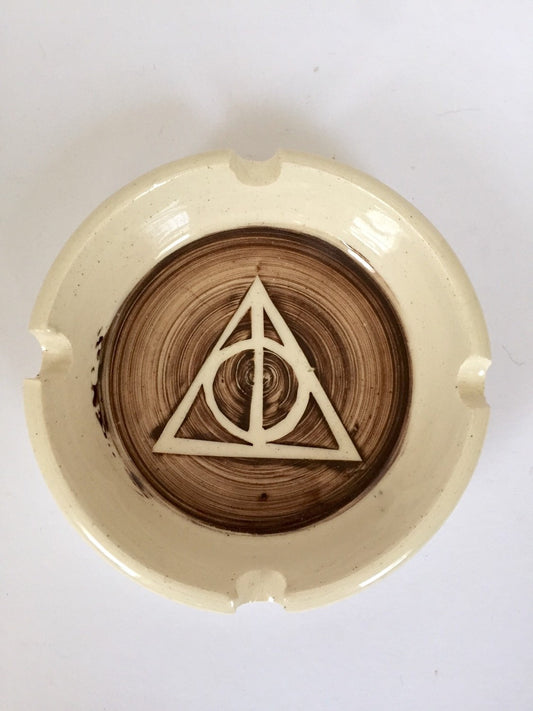 Harry pottery deathly hallows themed ashtray in sepia