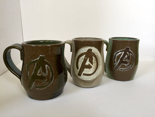 marvel comics The Avengers  ceramic coffee cup in turquoise white or mint.