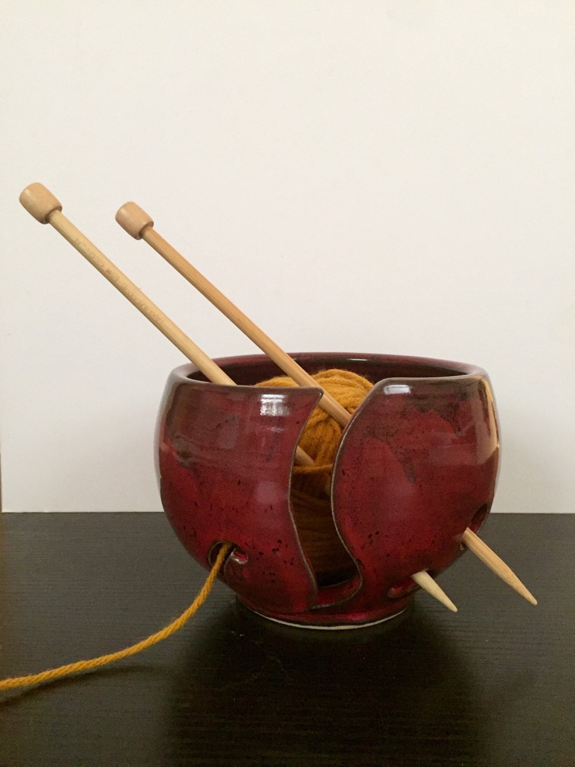 yarnbowl for knitters ceramic in red