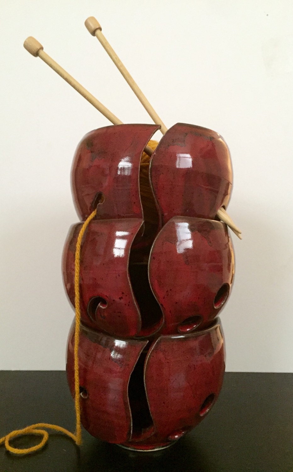 yarnbowl for knitters ceramic in red